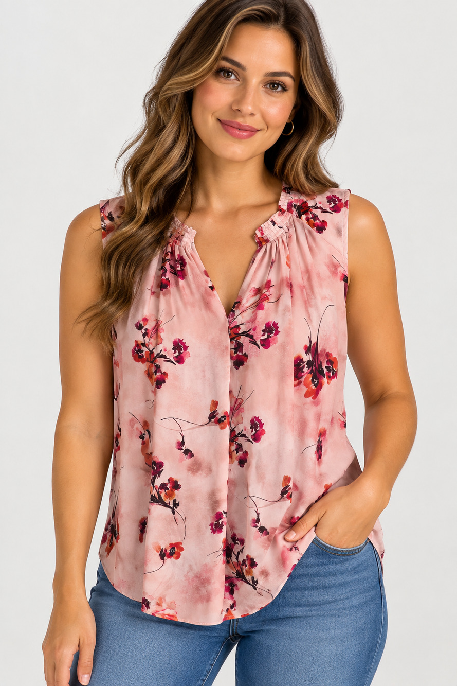 Simply Vera Floral Sleeveless Blouse Size Medium